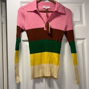 Ribbed stripped polo sweater